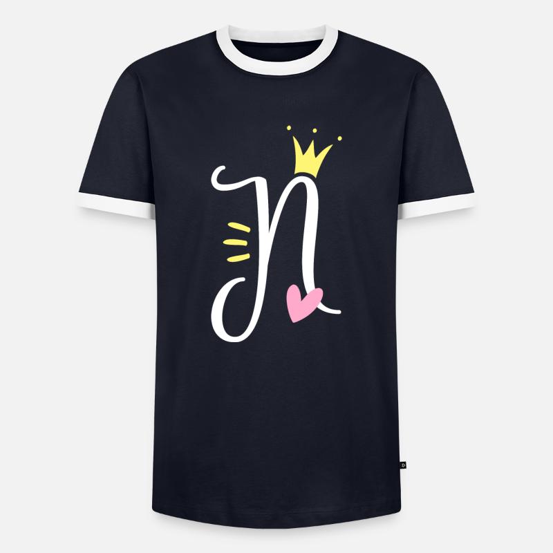 Buchstabe N Anfangsbuchstabe Krone - Männer Kontrast-T-Shirt - Navy/Weiß 