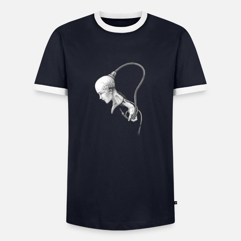 biomechanisches mädchen wird kontrolliert - Männer Kontrast-T-Shirt - Navy/Weiß 