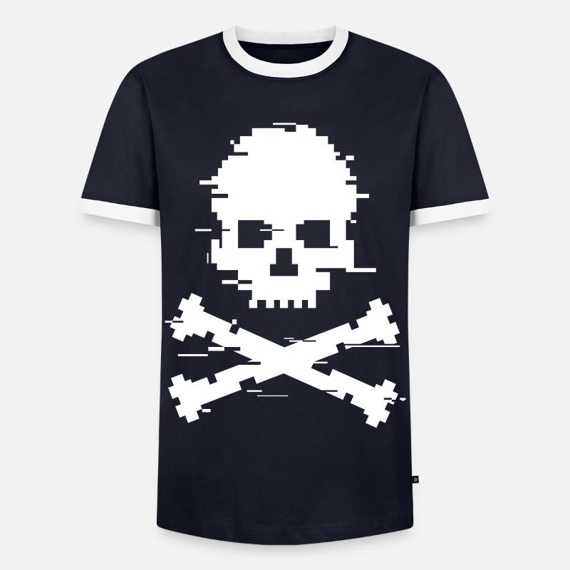 Glitch skull - Men's Ringer Shirt - navy/white 
