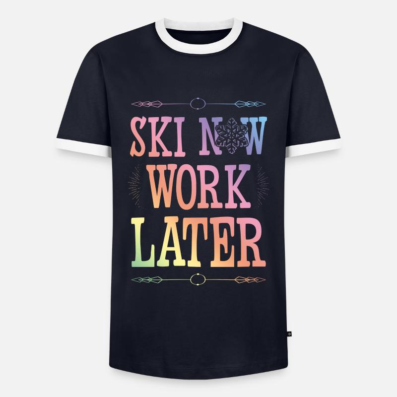 Ski now work later - Men's Ringer Shirt - navy/white 