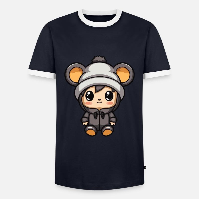 Maus Winter Comic - Männer Kontrast-T-Shirt - Navy/Weiß 