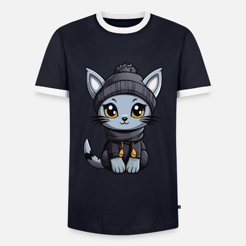 Cat Winter Comic - Men's Ringer Shirt - navy/white