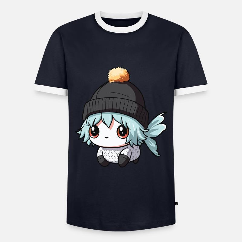 Fisch Winter Comic - Männer Kontrast-T-Shirt - Navy/Weiß 
