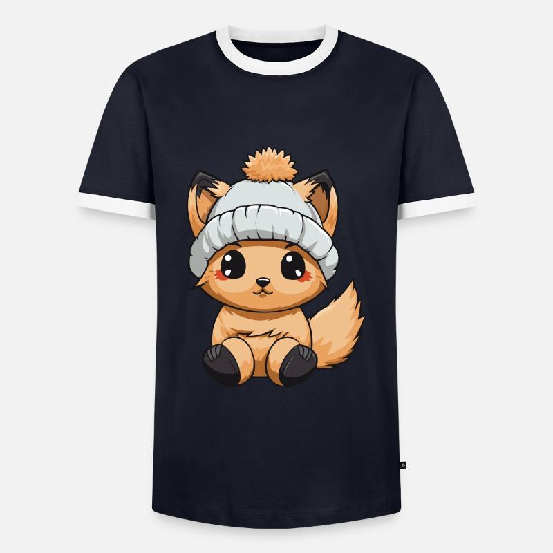 Squirrel Winter Comic - Men's Ringer Shirt - navy/white 