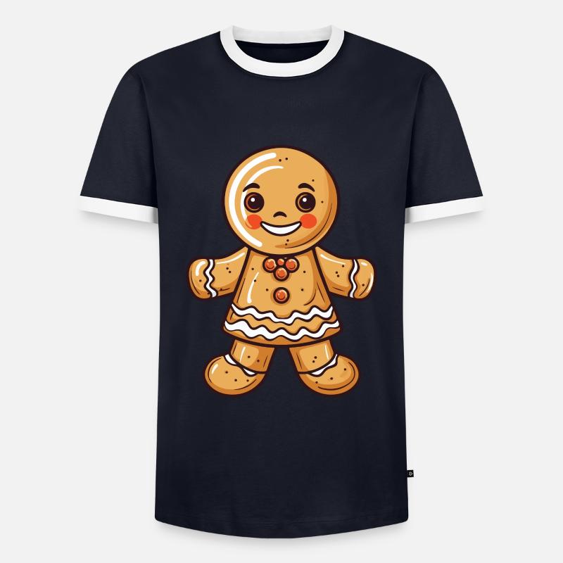 Christmas Gingerbread Baking Biscuit - Men's Ringer Shirt - navy/white 