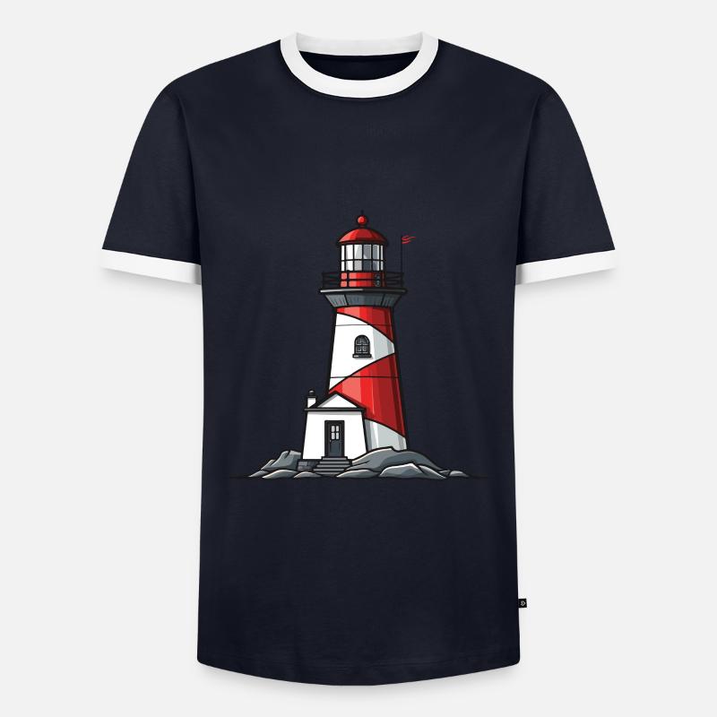 Leuchtturm Küste - Männer Kontrast-T-Shirt - Navy/Weiß