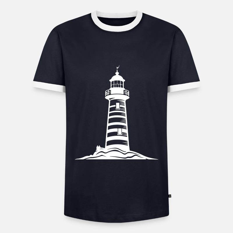 Lighthouse Coast Icon - Men's Ringer Shirt - navy/white