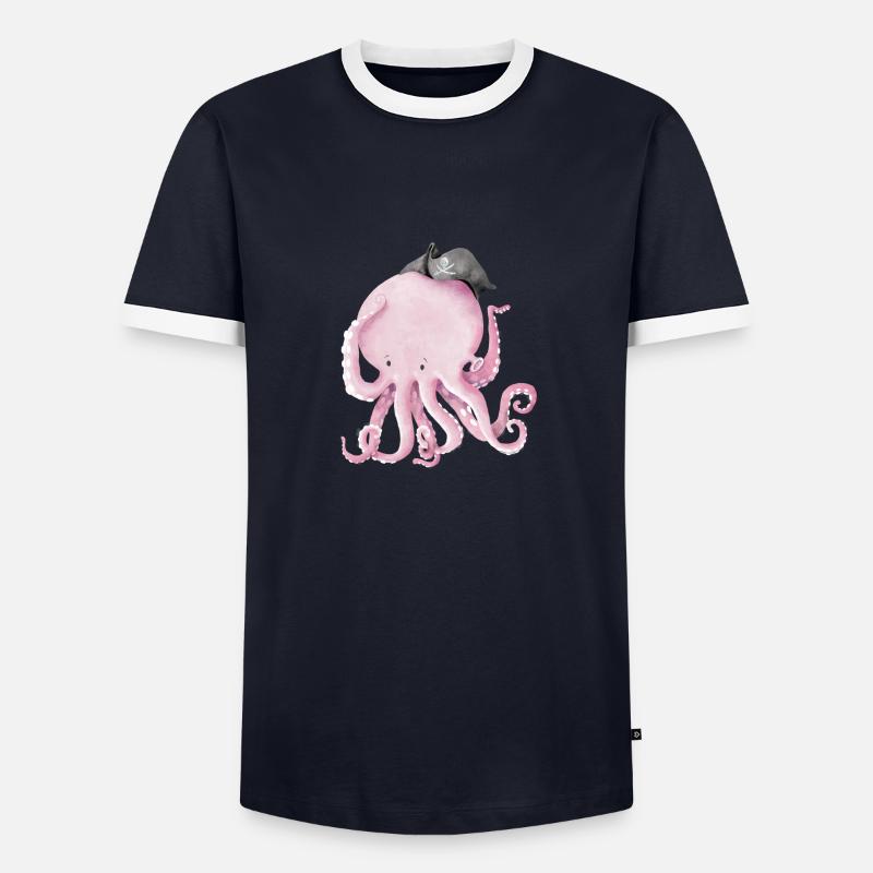 Captain Jack Octopus - Men's Ringer Shirt - navy/white 