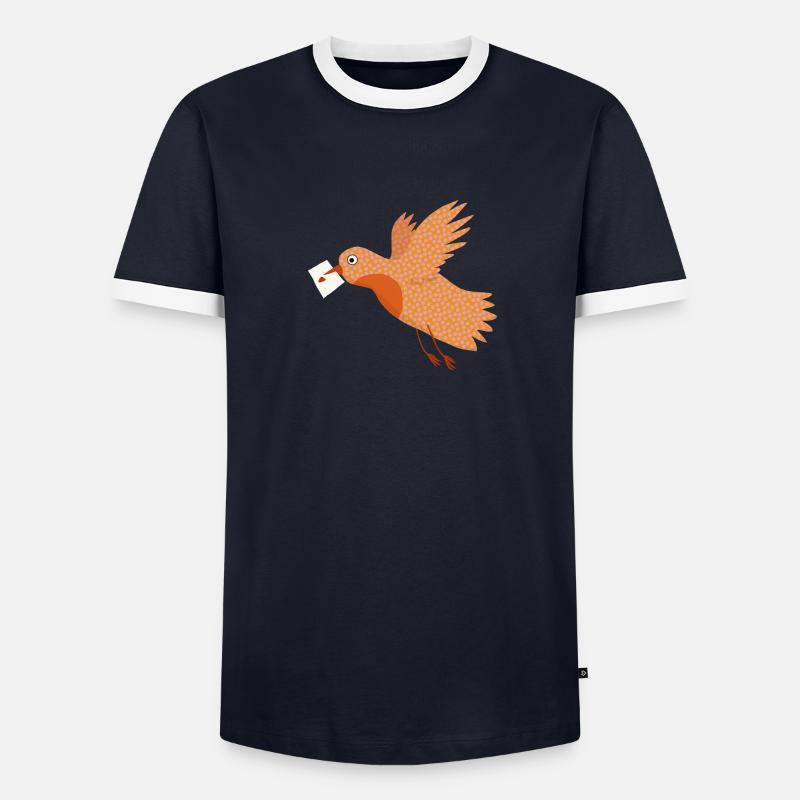Vogel mit Brief - Männer Kontrast-T-Shirt - Navy/Weiß 