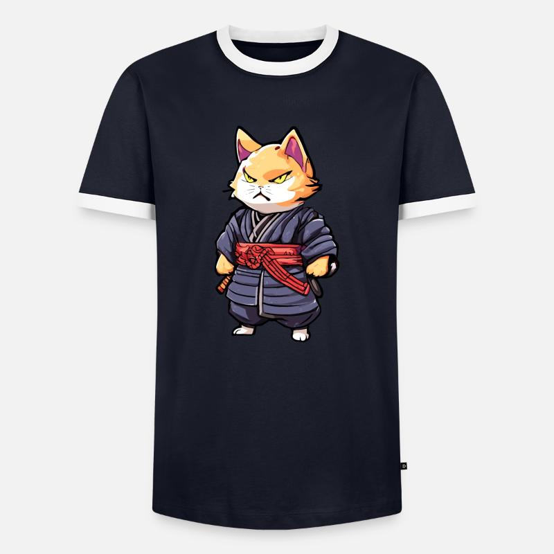 Samurai Cat #6 - Men's Ringer Shirt - navy/white 