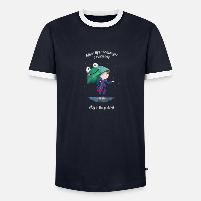 Mädchen mit Regenschirm - Männer Kontrast-T-Shirt - Navy/Weiß 