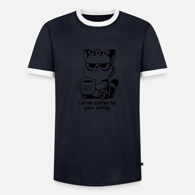 Crumpy Cat with Caffee - Men's Ringer Shirt - navy/white 