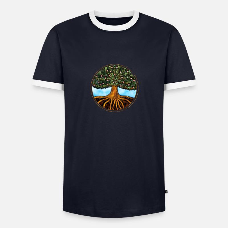 Baum des Lebens - Männer Kontrast-T-Shirt - Navy/Weiß 