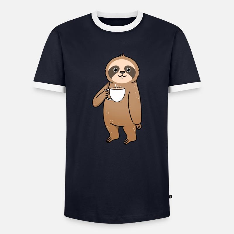 Sloth drinks coffee - Men's Ringer Shirt - navy/white 