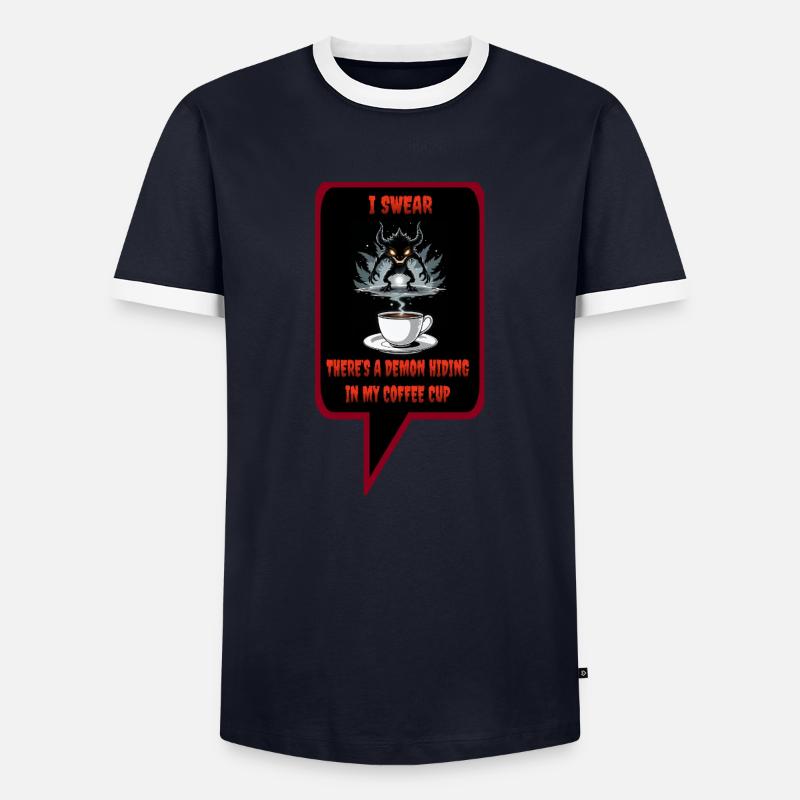 Dämon im Kaffee - Männer Kontrast-T-Shirt - Navy/Weiß 