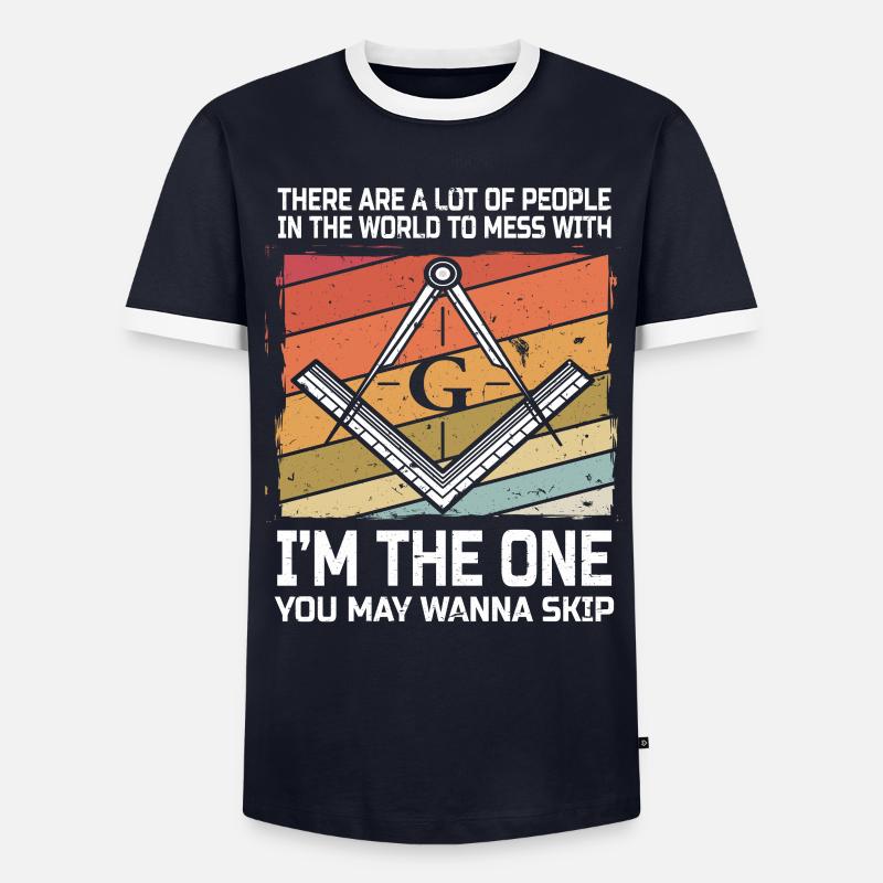 Masonic Masonic Bricklayer Illuminati Symbol Circle Angle - Men's Ringer Shirt - navy/white