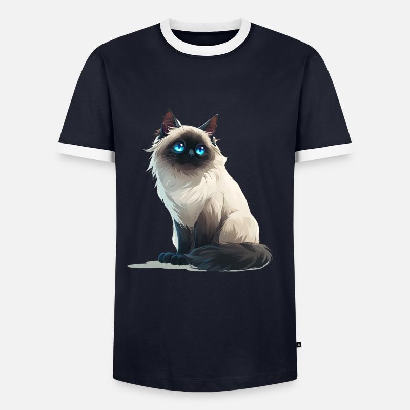 Birma Katze - Männer Kontrast-T-Shirt - Navy/Weiß 