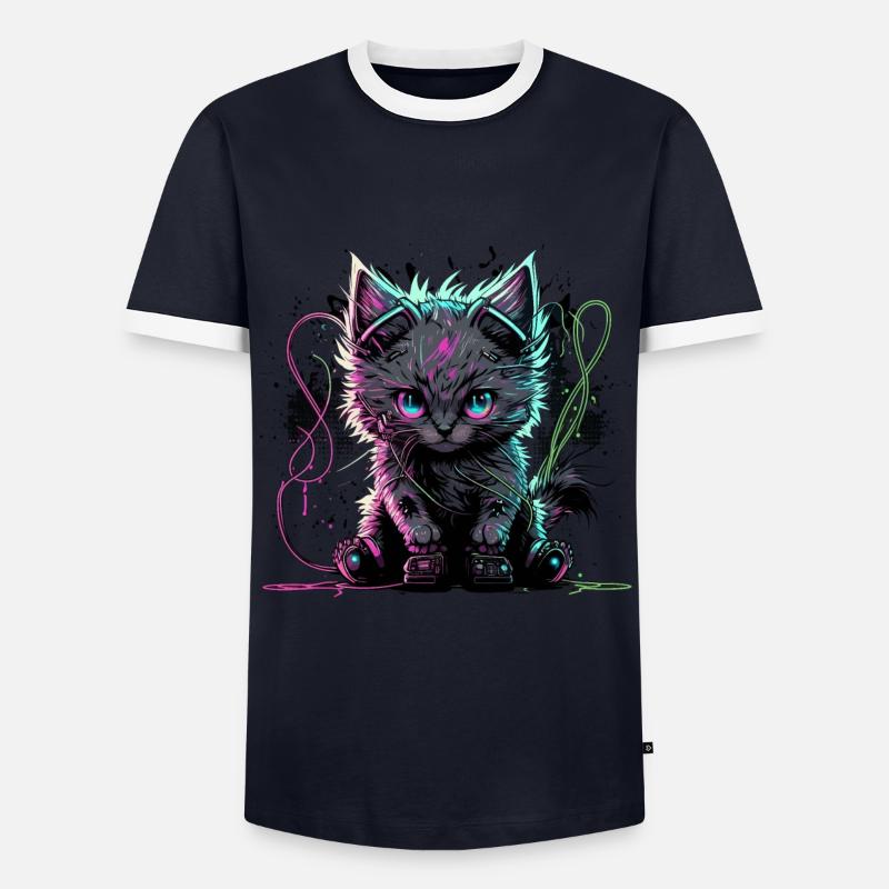 Hyper Katze - Männer Kontrast-T-Shirt - Navy/Weiß 