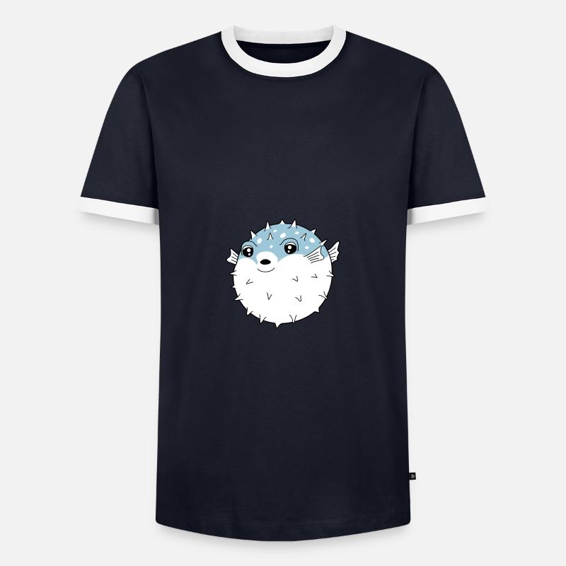 Fugu Kugelfisch - Männer Kontrast-T-Shirt - Navy/Weiß