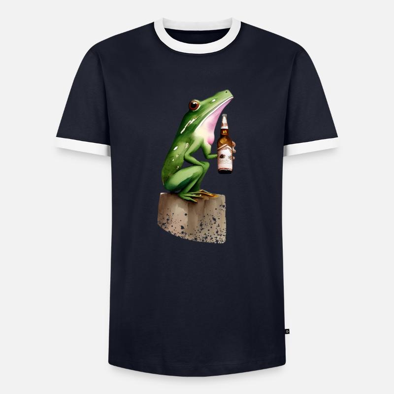 Frosch mit Bier - Männer Kontrast-T-Shirt - Navy/Weiß 