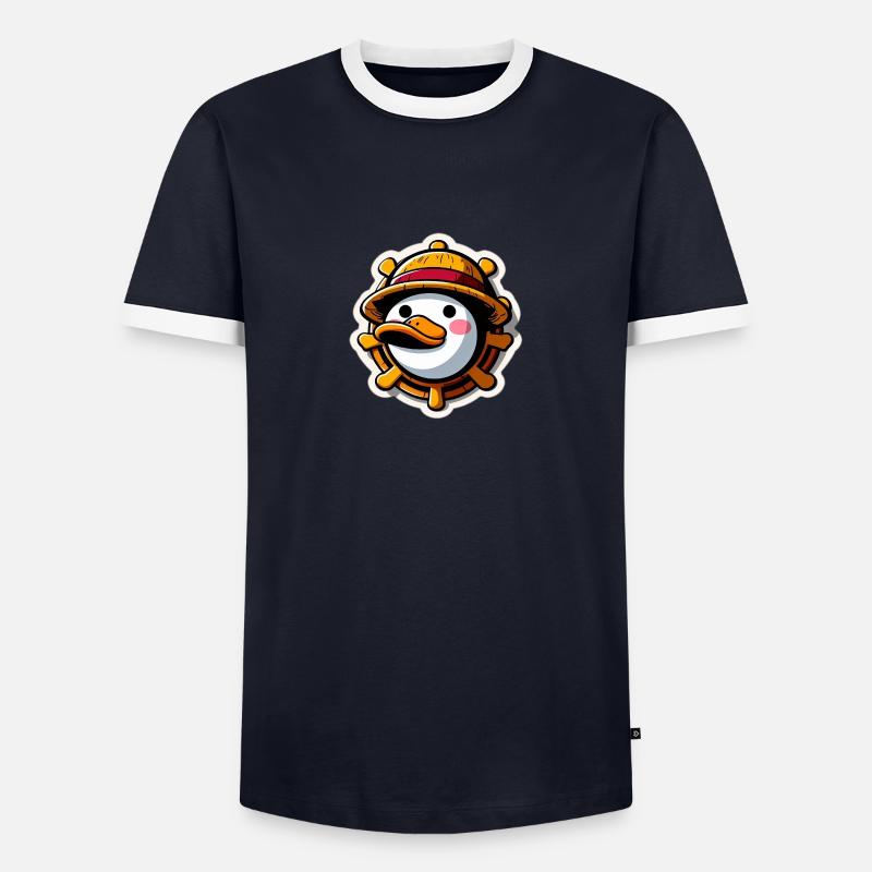 Duck with Straw Hat - Men's Ringer Shirt - navy/white 