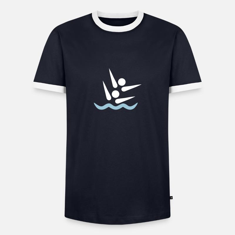 Synchronschwimmen - Männer Kontrast-T-Shirt - Navy/Weiß 