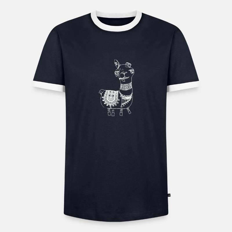 llama,alpaca, illustration, comic,white - Men's Ringer Shirt - navy/white 