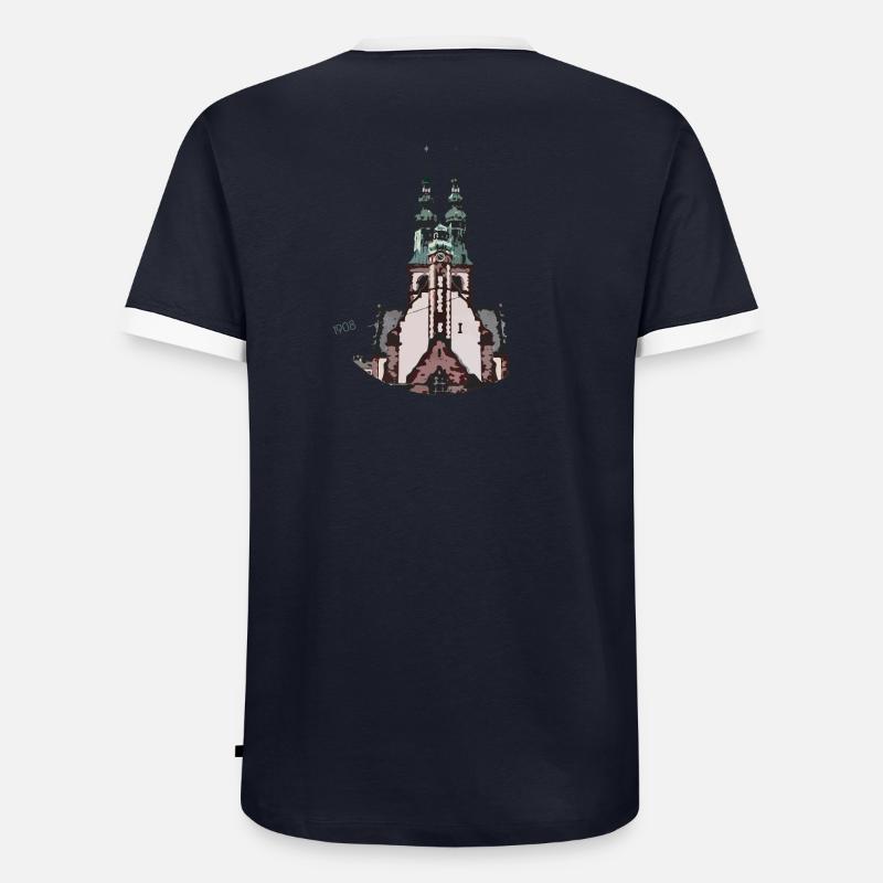 1908 Friedenskirche Kassel - Männer Kontrast-T-Shirt - Navy/Weiß 