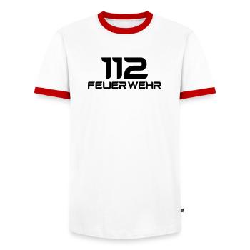 Feuerwehr 112 - Shirt - Männer Kontrast-T-Shirt - Weiß/Rot  - Vorne - AI Model Female 172 light (172cm) & AI Model Male 178 dark (178cm)