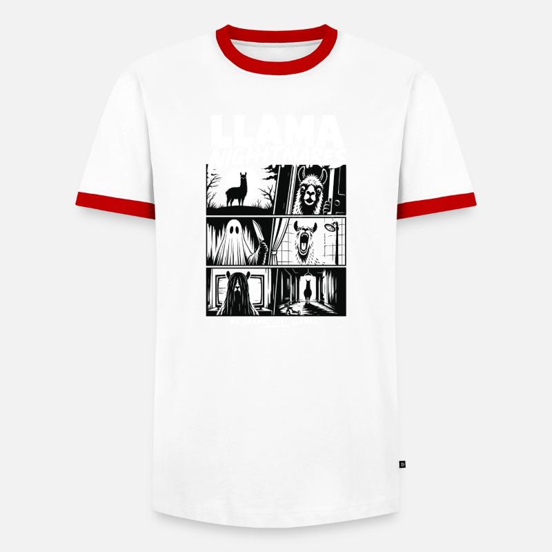Llama Nightmares Horror Comic - Men's Ringer Shirt - white/red 