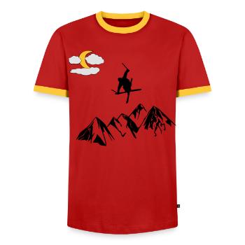 Berg mit Ski Freestyler - Männer Kontrast-T-Shirt - Rot/Gelb  - Vorne - AI Model Female 172 light (172cm) & AI Model Male 178 dark (178cm)