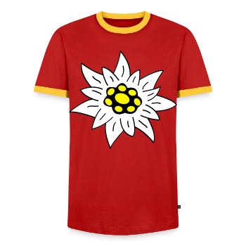 edelweiss - Men's Ringer Shirt - red/yellow  - Front - AI Model Female 172 light (172cm) & AI Model Male 178 dark (178cm)