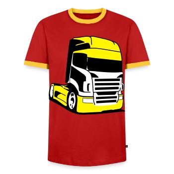 Camion Jaune Pop Art - T-shirt contrasté Homme - rouge/jaune  - Devant - AI Model Female 172 light (172cm) & AI Model Male 178 dark (178cm)