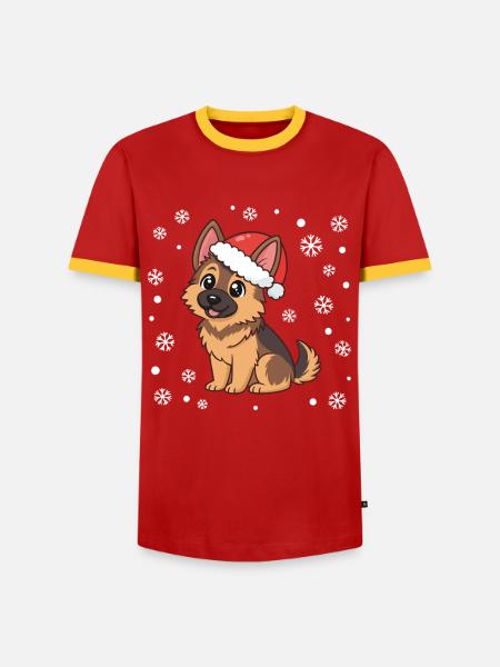 Dog Christmas Cartoon Hat Red - Men's Ringer Shirt - red/yellow 