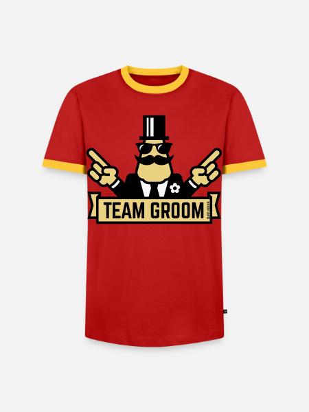 Team Groom (Pointing Stag Night Bachelor Party 3C) - Men's Ringer Shirt - red/yellow 
