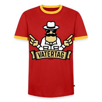 Vatertag Handzeichen (Männertag / Herrentag / 3C) - Männer Kontrast-T-Shirt - Rot/Gelb  - Vorne - AI Model Female 172 light (172cm) & AI Model Male 178 dark (178cm)