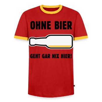 Ohne Bier Geht Gar Nix Hier! (Bierchen / POS 3C) - Männer Kontrast-T-Shirt - Rot/Gelb  - Vorne - AI Model Female 172 light (172cm) & AI Model Male 178 dark (178cm)