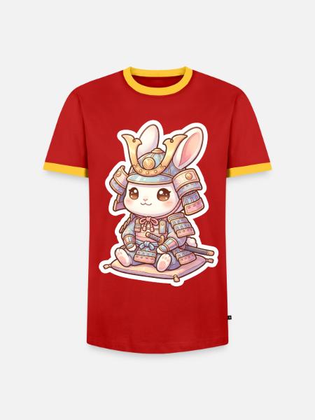 Samurai Bunny - Männer Kontrast-T-Shirt - Rot/Gelb