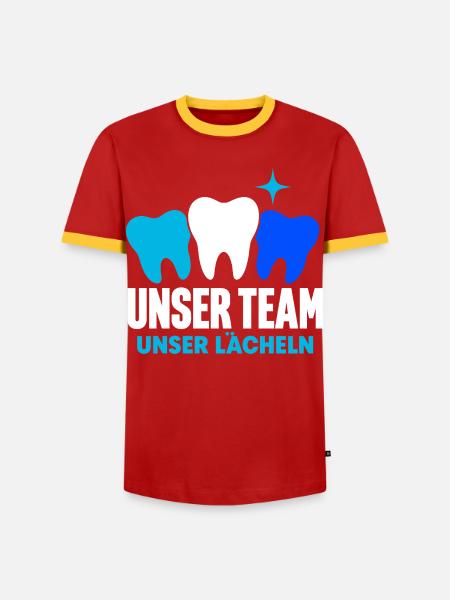 Unser Team unser Lächeln – Zahnarztpraxis - Männer Kontrast-T-Shirt - Rot/Gelb