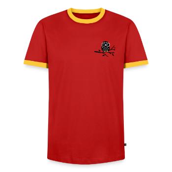 Chouette - T-shirt contrasté Homme - rouge/jaune  - Devant - AI Model Female 172 light (172cm) & AI Model Male 178 dark (178cm)