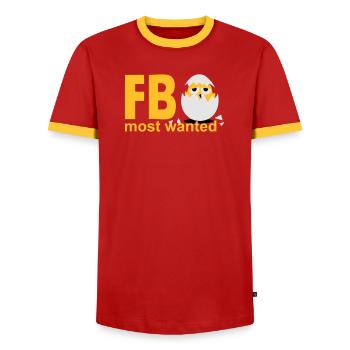 most wanted chick egg - Men's Ringer Shirt - red/yellow  - Front - AI Model Female 172 light (172cm) & AI Model Male 178 dark (178cm)