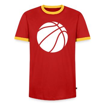 Basketball Logo weiß - Männer Kontrast-T-Shirt - Rot/Gelb  - Vorne - AI Model Female 172 light (172cm) & AI Model Male 178 dark (178cm)