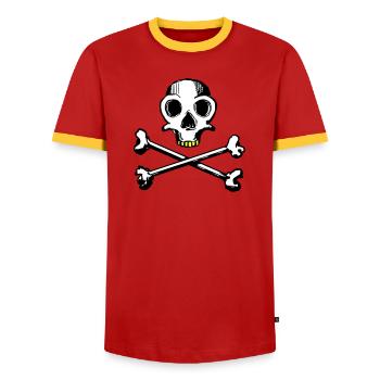 Skull and Bones 3c - Männer Kontrast-T-Shirt - Rot/Gelb  - Vorne - AI Model Female 172 light (172cm) & AI Model Male 178 dark (178cm)