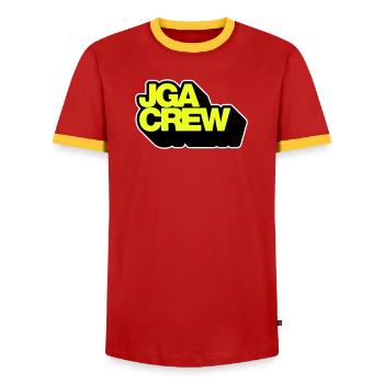 Bachelor Party Crew 3D - Men's Ringer Shirt - red/yellow  - Front - AI Model Female 172 light (172cm) & AI Model Male 178 dark (178cm)