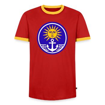 Greece Sun - Men's Ringer Shirt - red/yellow  - Front - AI Model Female 172 light (172cm) & AI Model Male 178 dark (178cm)