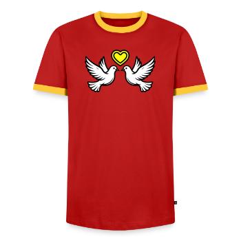 Wedding Dove Couple Couple Heart - Men's Ringer Shirt - red/yellow  - Front - AI Model Female 172 light (172cm) & AI Model Male 178 dark (178cm)