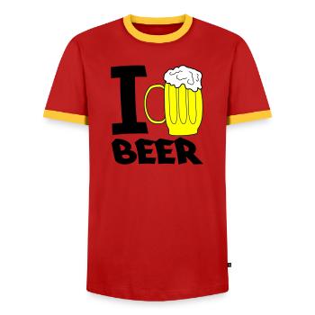 Croquis de chope de chope de bière jaune - T-shirt contrasté Homme - rouge/jaune  - Devant - AI Model Female 172 light (172cm) & AI Model Male 178 dark (178cm)