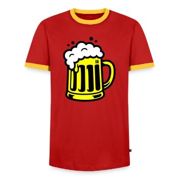 Beer Beer Mug Icon - Men's Ringer Shirt - red/yellow  - Front - AI Model Female 172 light (172cm) & AI Model Male 178 dark (178cm)