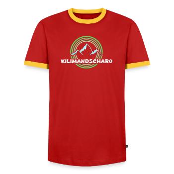 Kilimanjaro as hiking - Men's Ringer Shirt - red/yellow  - Front - AI Model Female 172 light (172cm) & AI Model Male 178 dark (178cm)