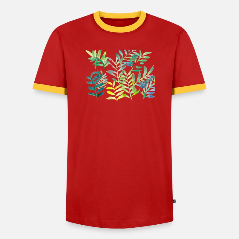 Water-coloured leaf branches - Men's Ringer Shirt - red/yellow